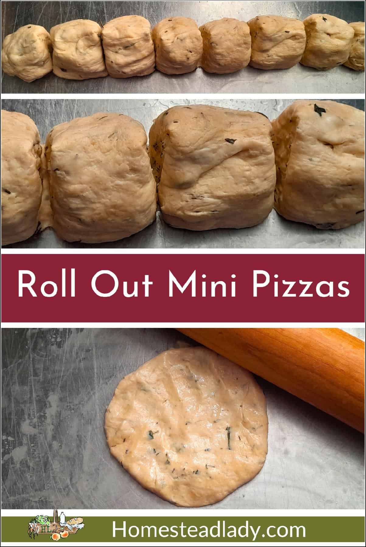 sourdough pizza crust being rolled out on a table