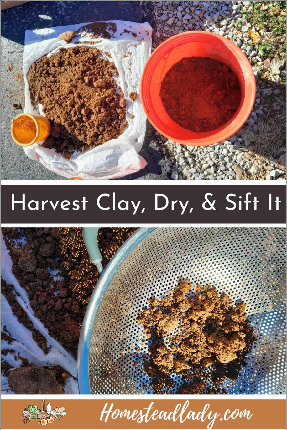 clay in a bucket and a sieve