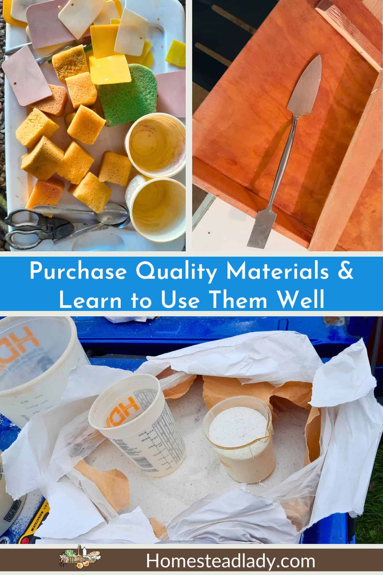 natural building tools and plasters in buckets