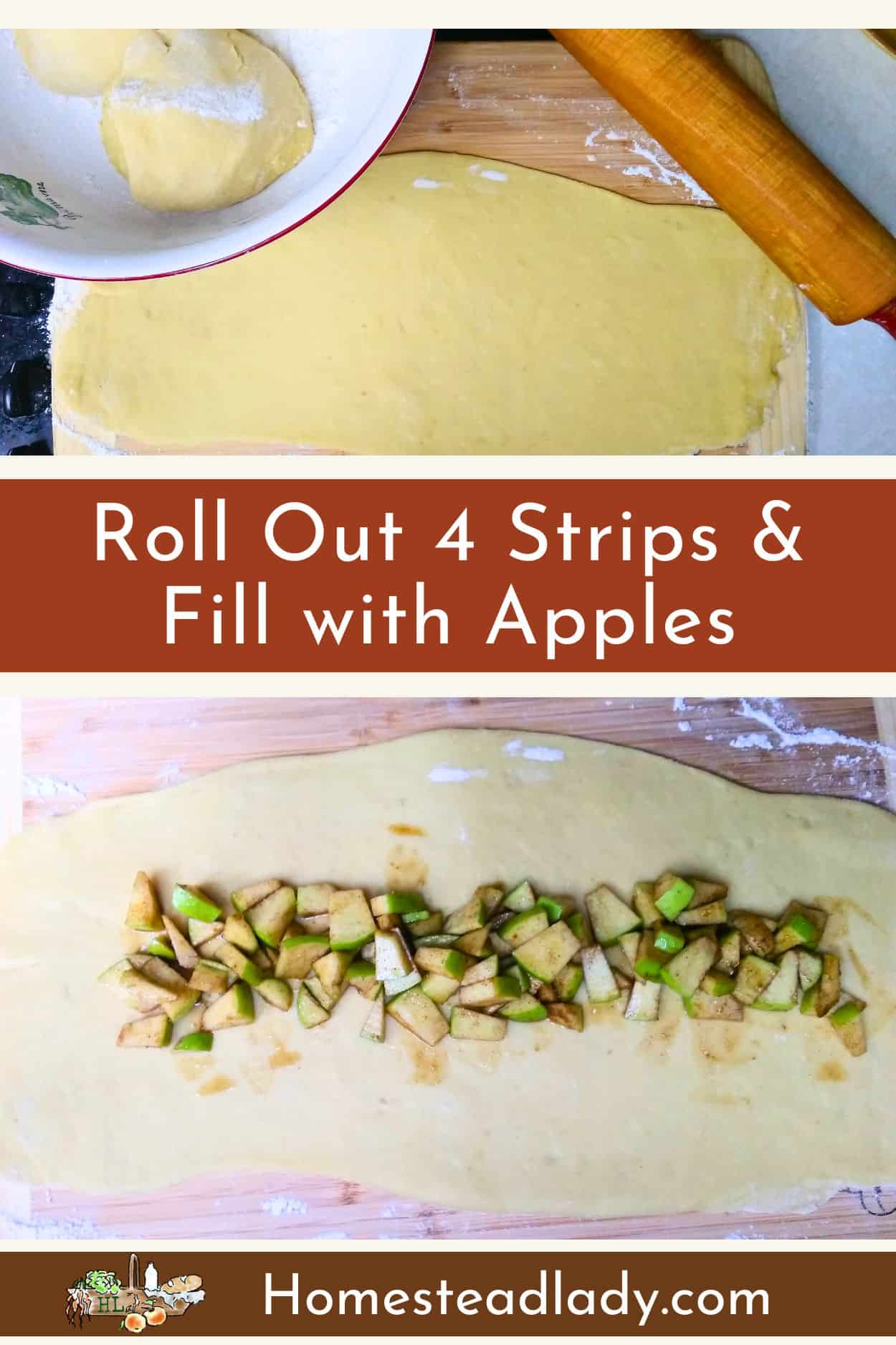 sourdough apple challah rolled out before baking
