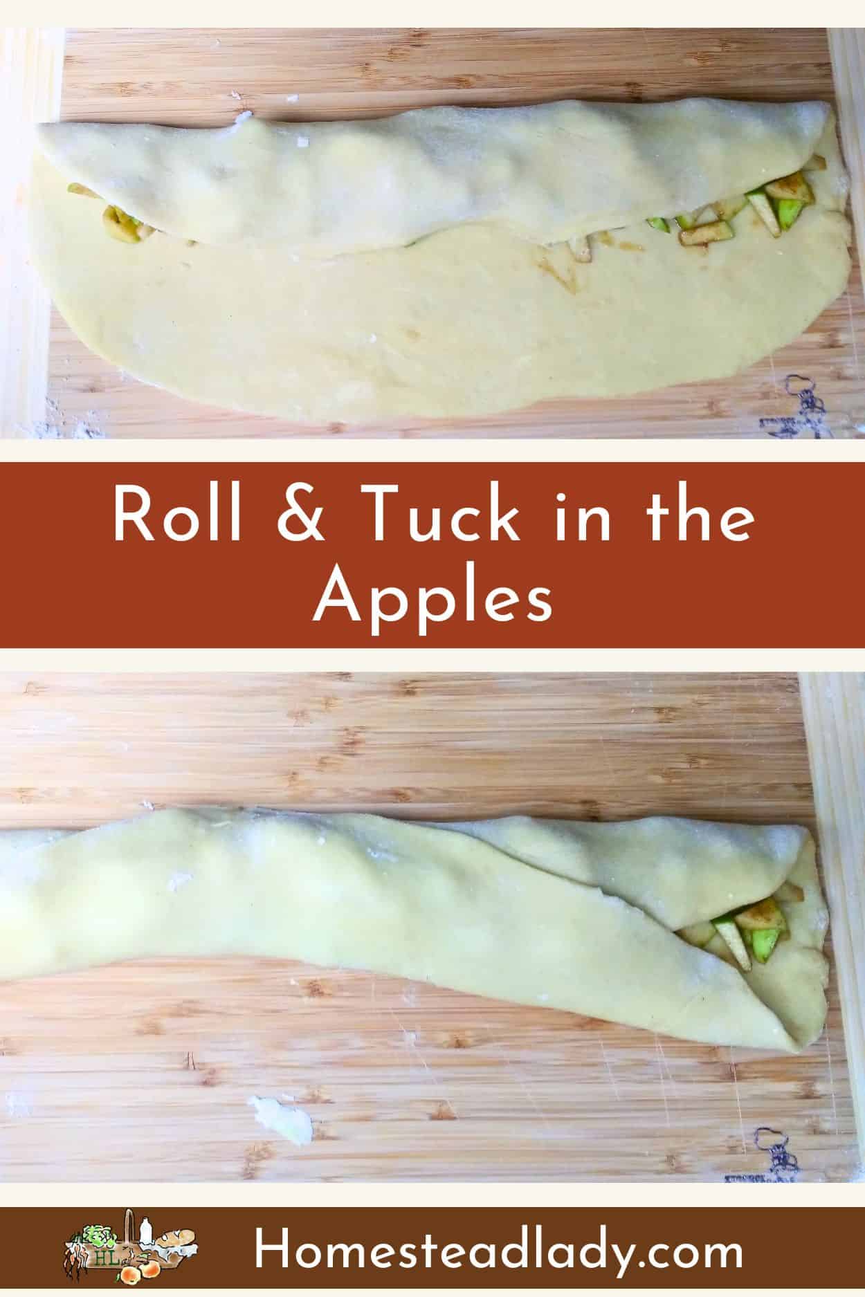 sourdough apple challah dough being rolled and tucked