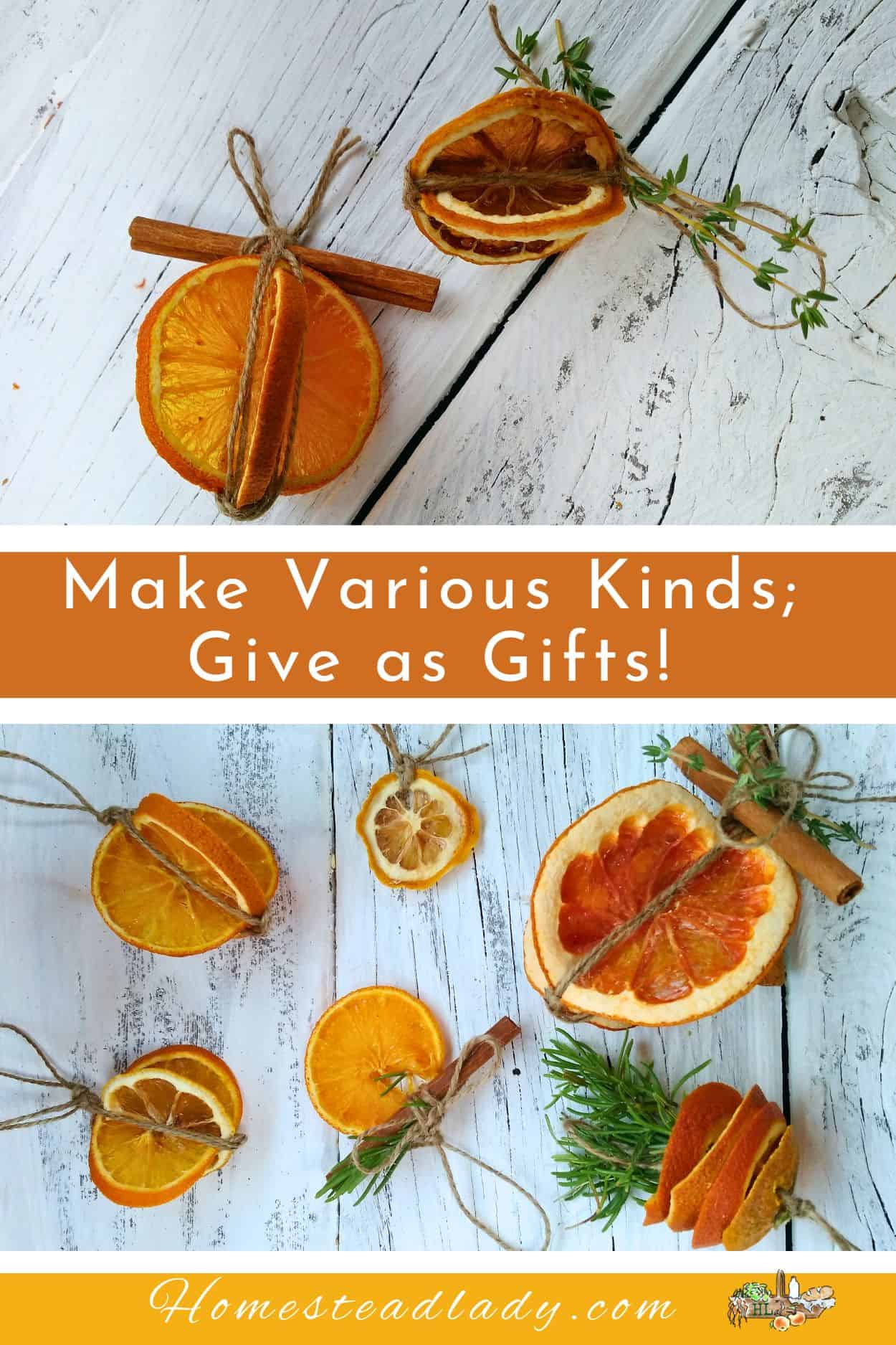 herb and citrus slice ornaments in various states of assembly