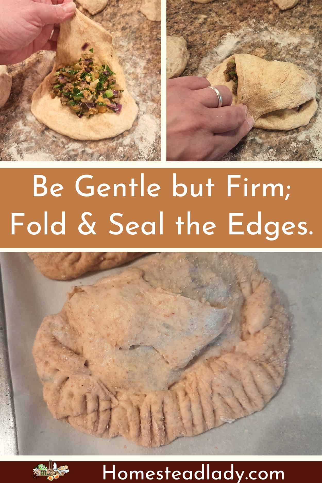 sourdough beef hand pies on a table with folded and sealed edges