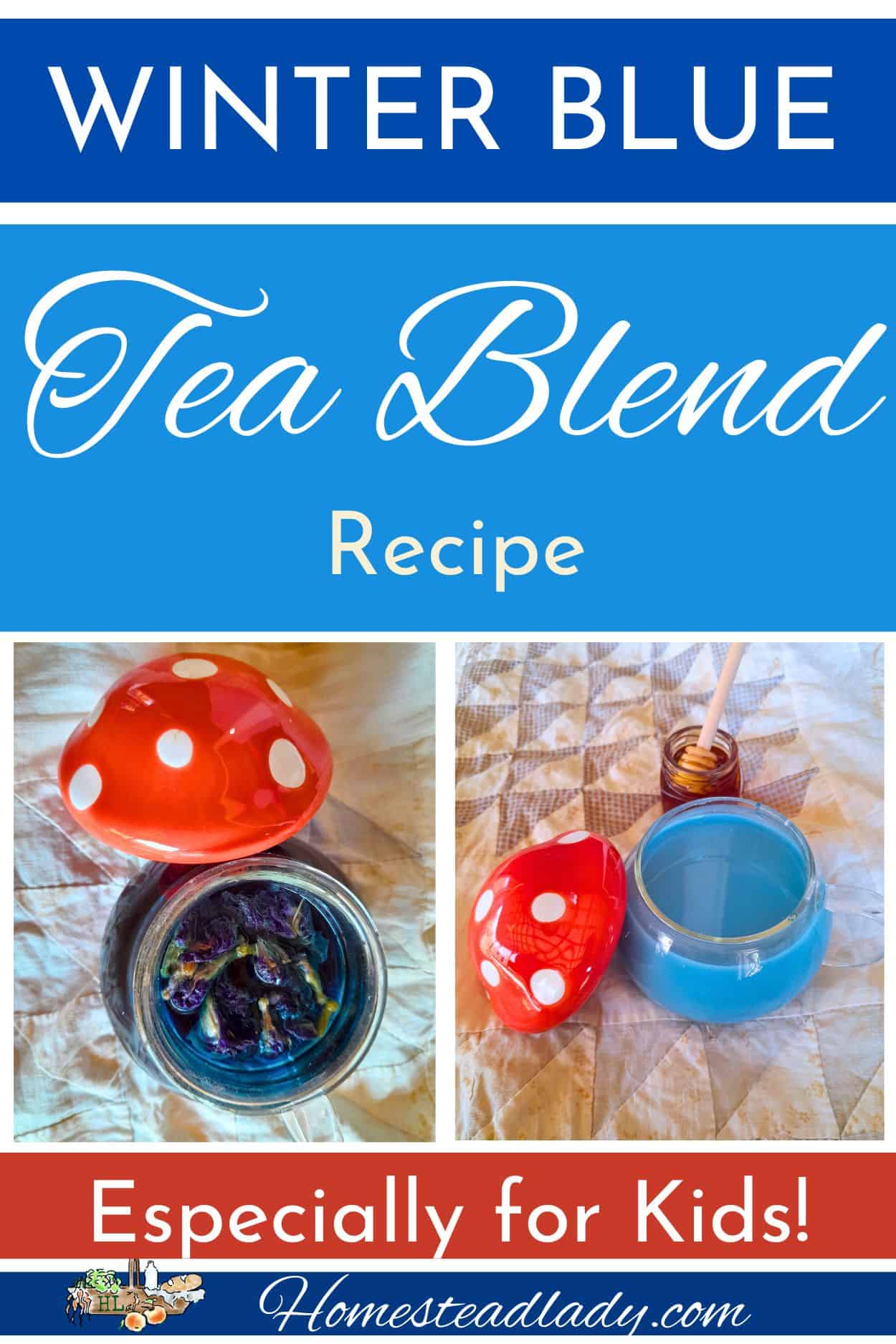 creamy blue tea in a glass mushroom tea cup