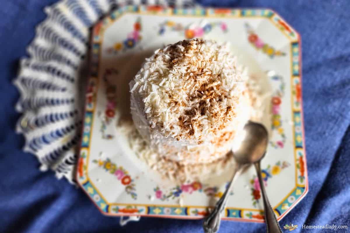 coconut milk tembleque dessert on a flowered plate