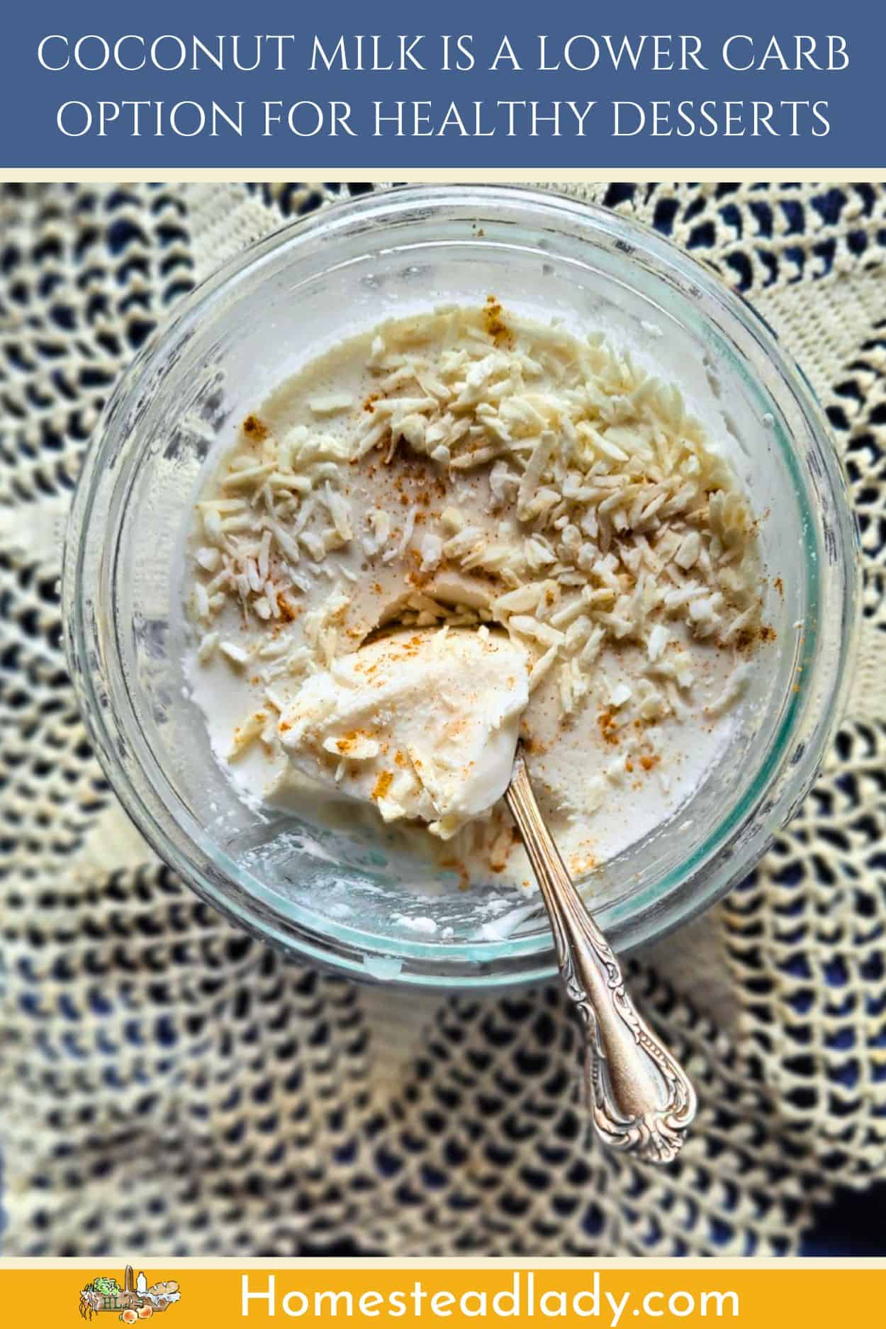 coconut milk dessert tembleque in a jar with a spoon