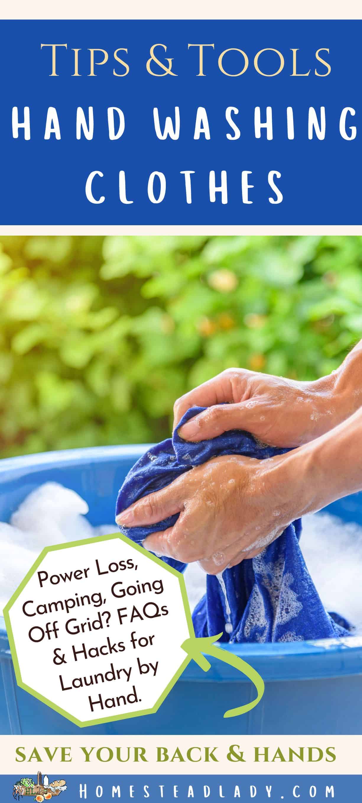 someone hand washing clothes in a blue tub