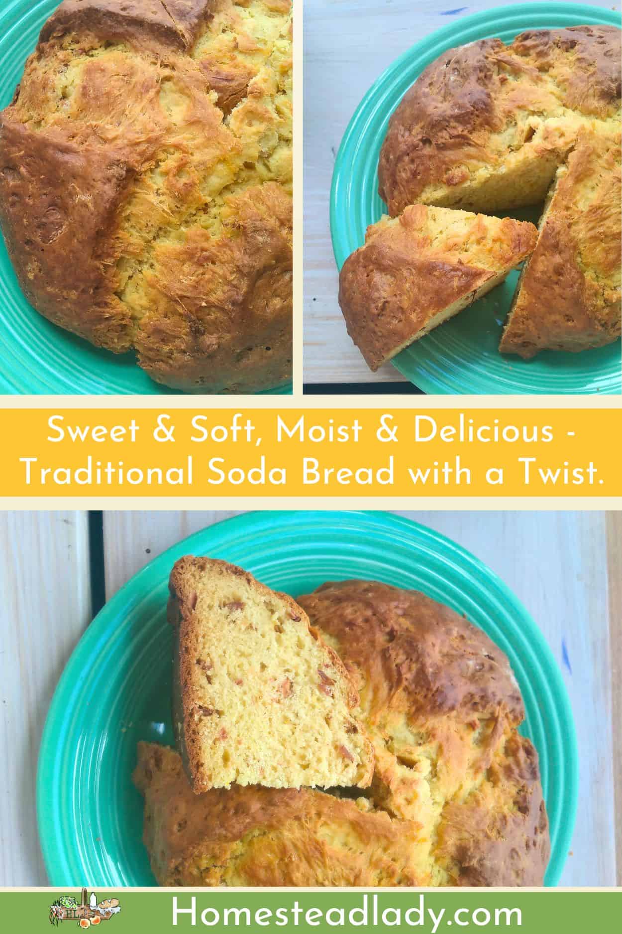 golden Irish soda bread on a green plate