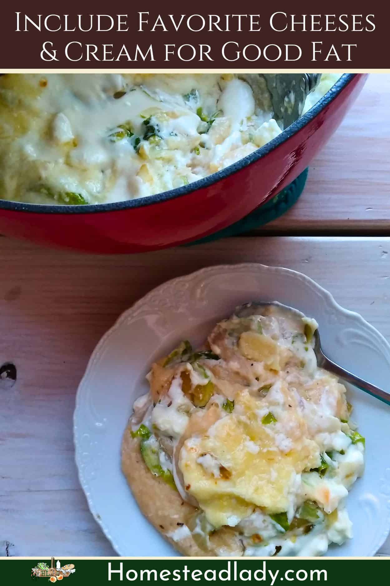 keto colcannon in a red baking dish