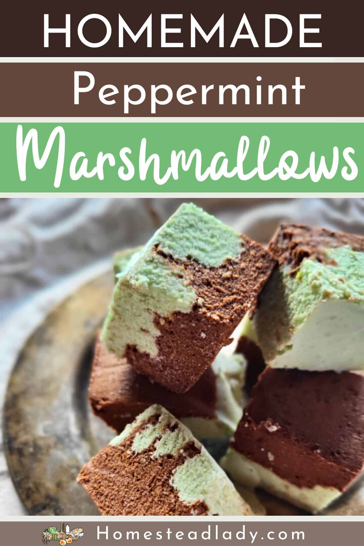 homemade peppermint marshmallows on a silver plate