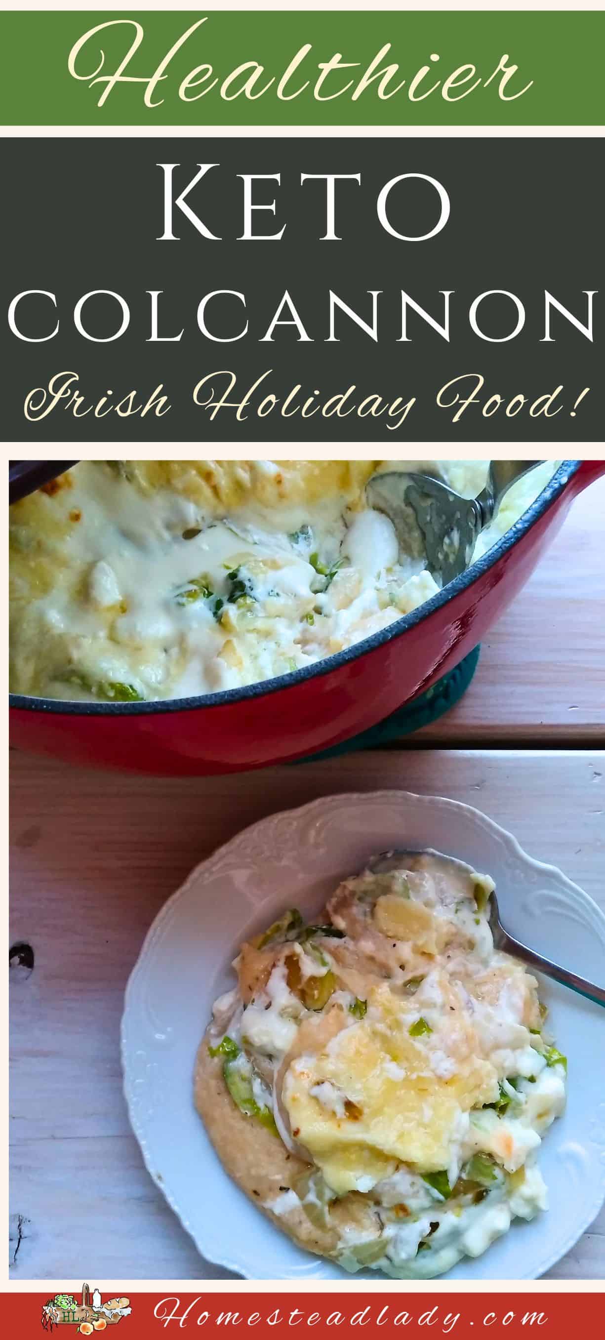 keto colcannon in a red baking dish