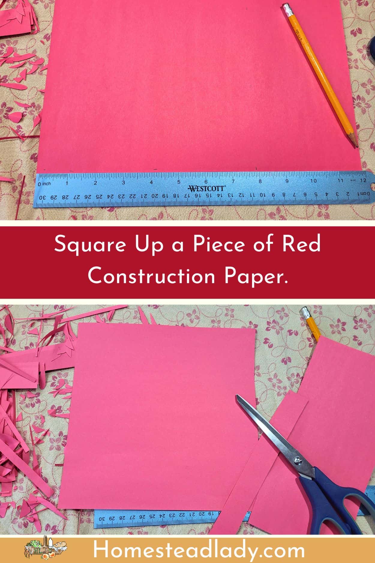 red paper being prepared for paper lanterns