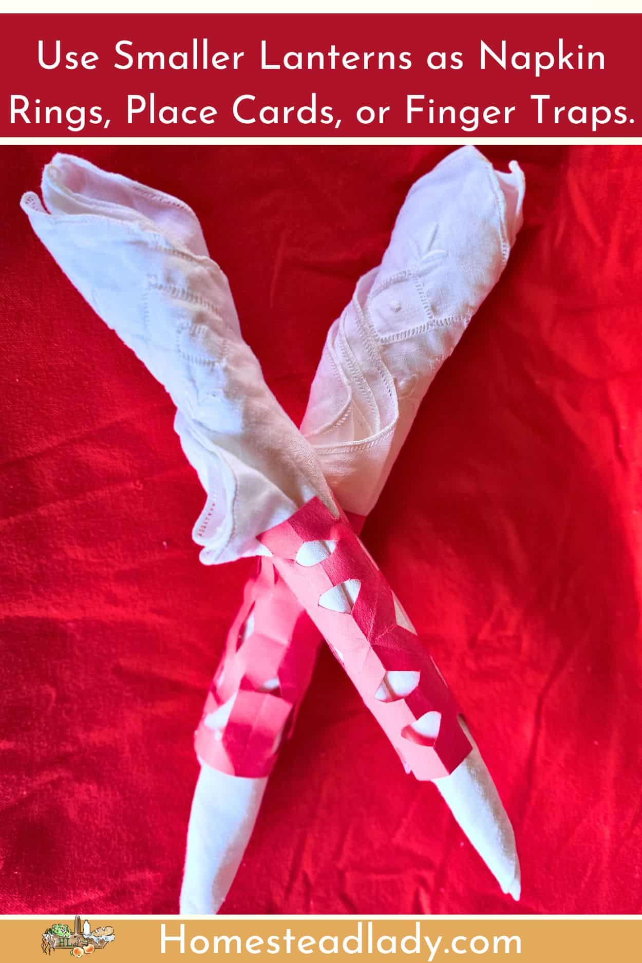 red paper lanterns useds as napkins rings.