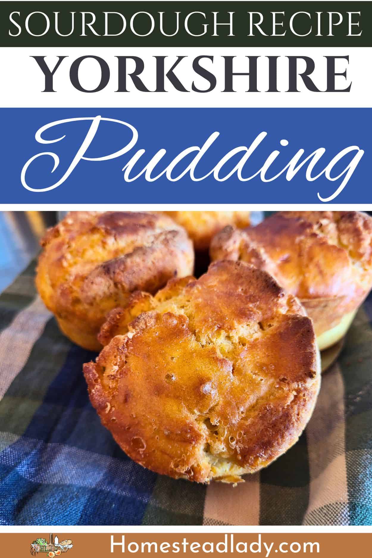 sourdough Yorkshire pudding on a blue and green cloth