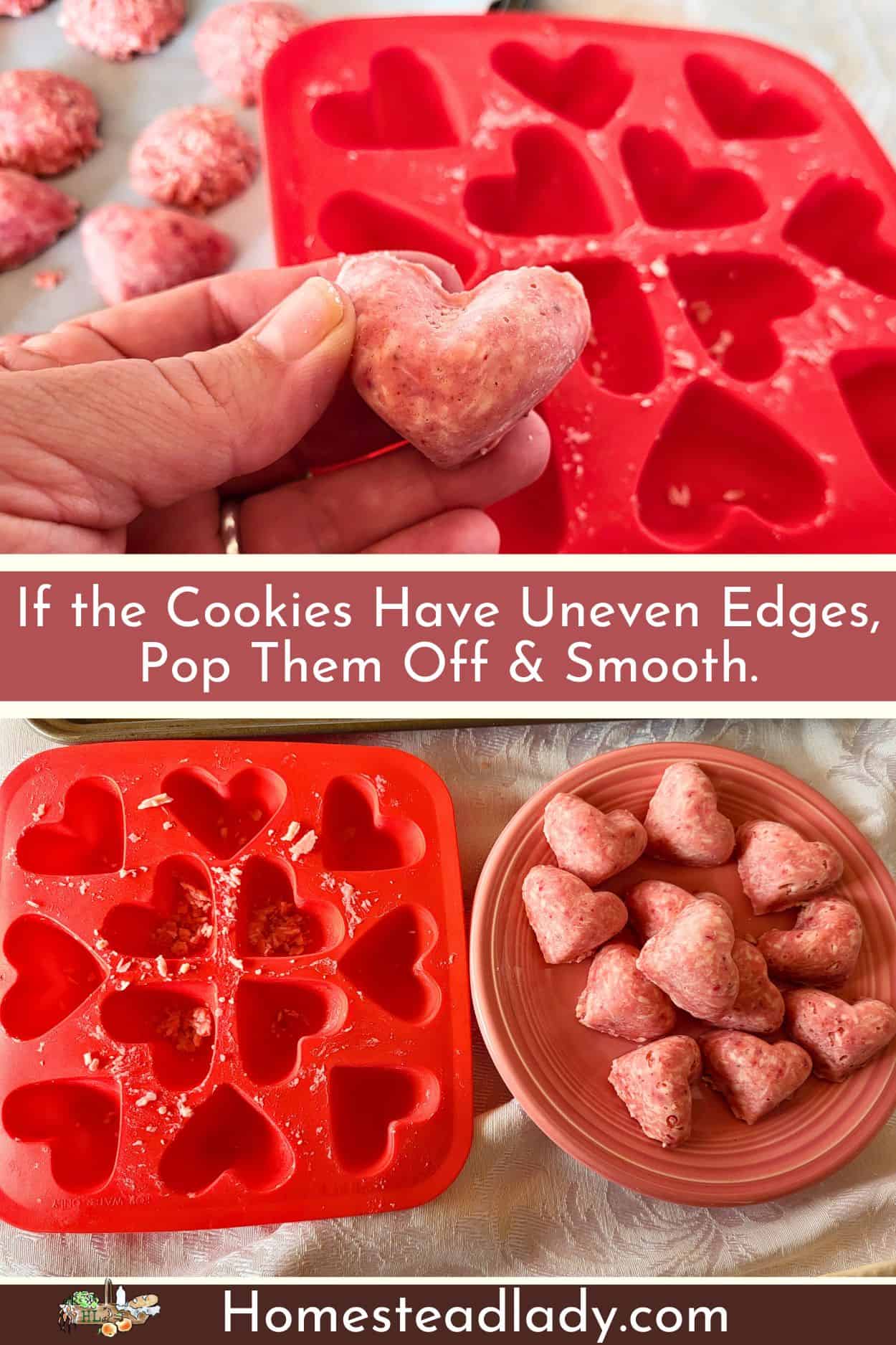 strawberry keto no bake cookies with smoothed edges on a plate