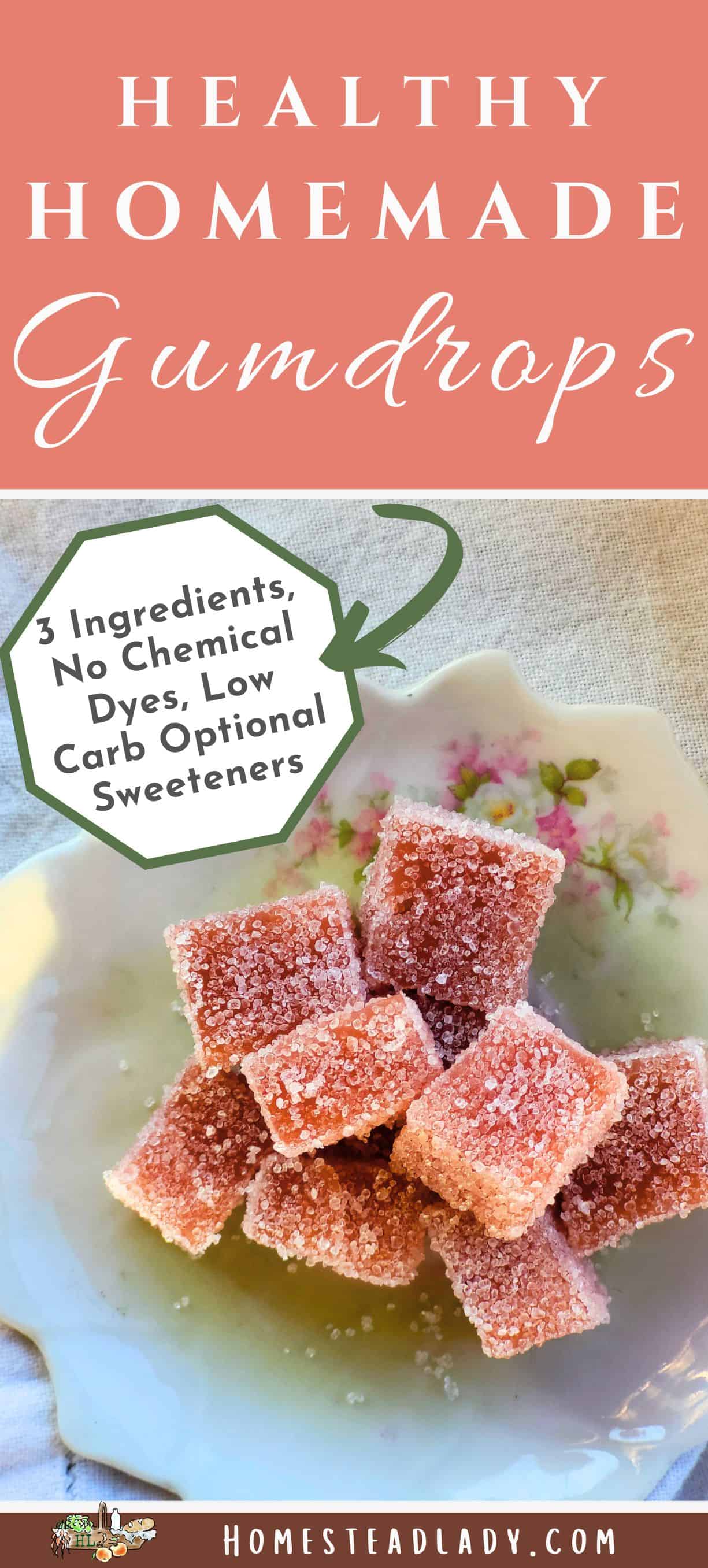 pink homemade gumdrops on a flowered plate