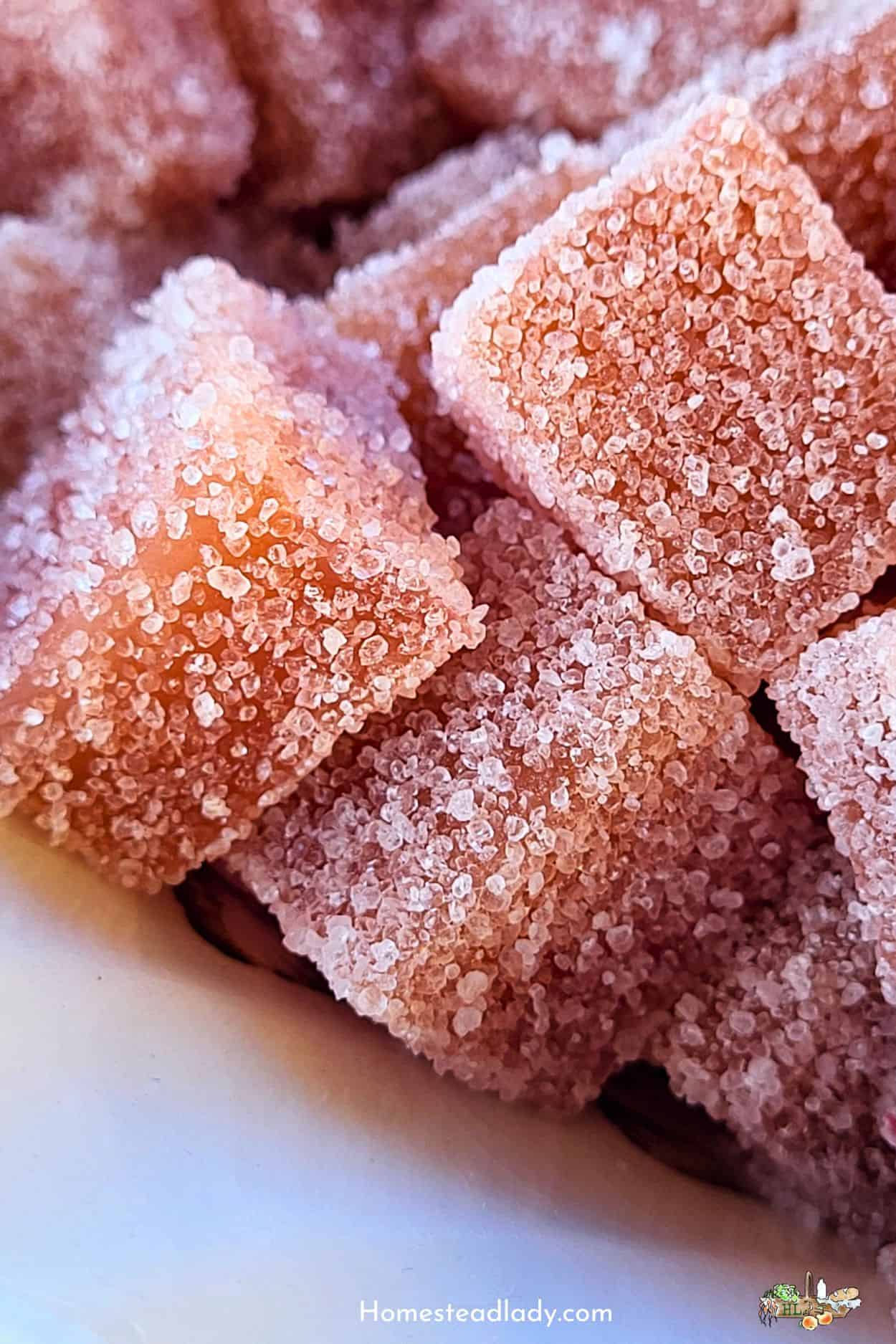 pink homemade gumdrops cut into cubes