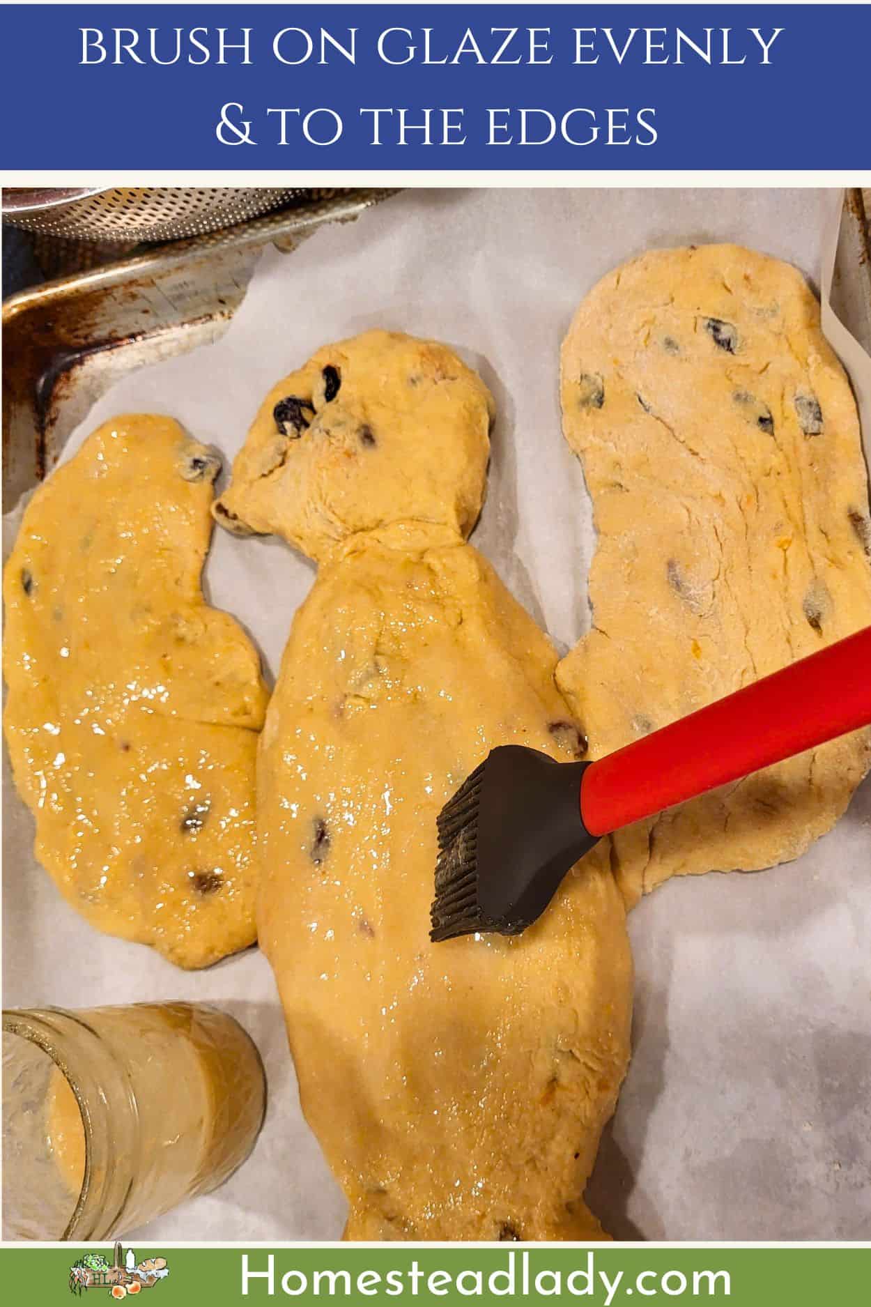 sourdough Colomba Pasquale bread dough shaped and glazed on a baking sheet