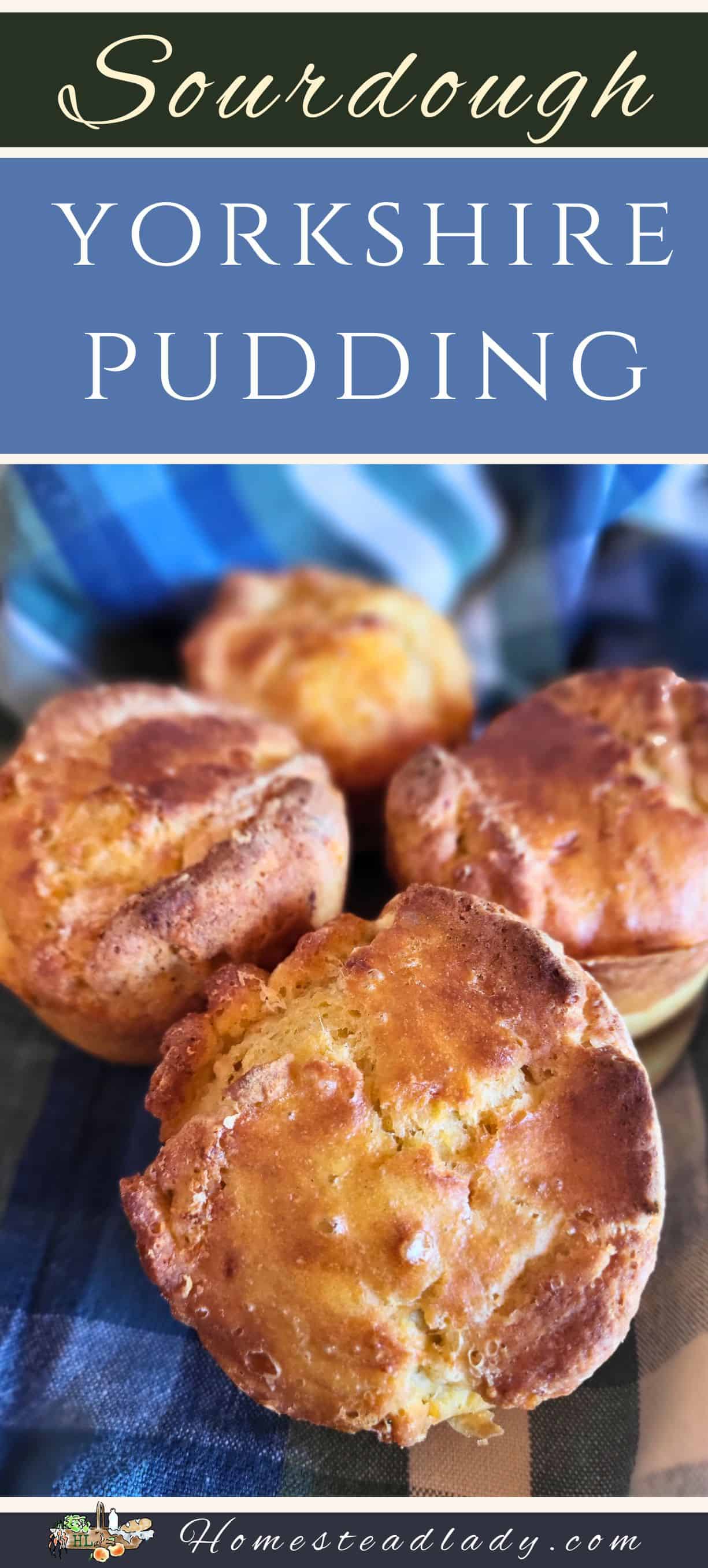 sourdough Yorkshire pudding on a blue and green cloth