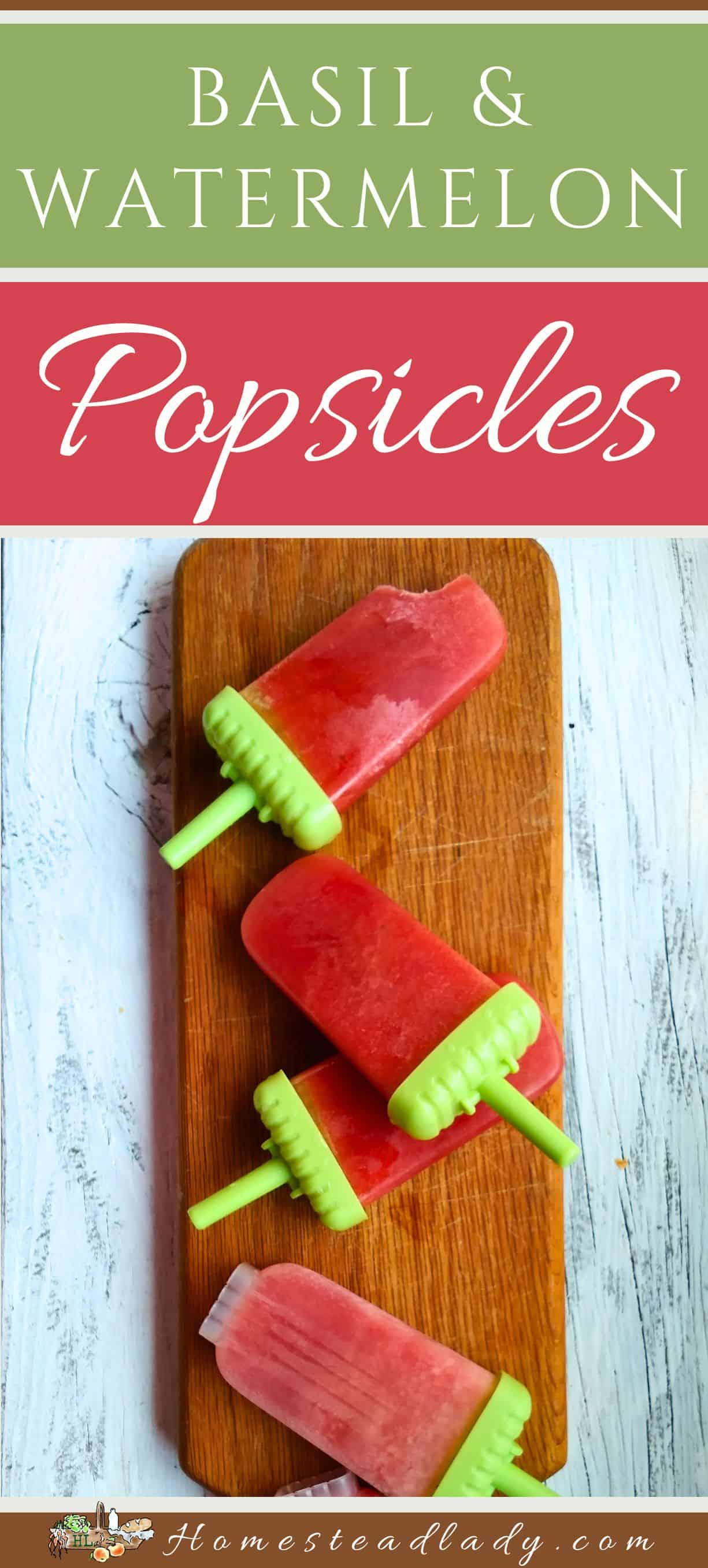 basil watermelon popsicles on a wooden board