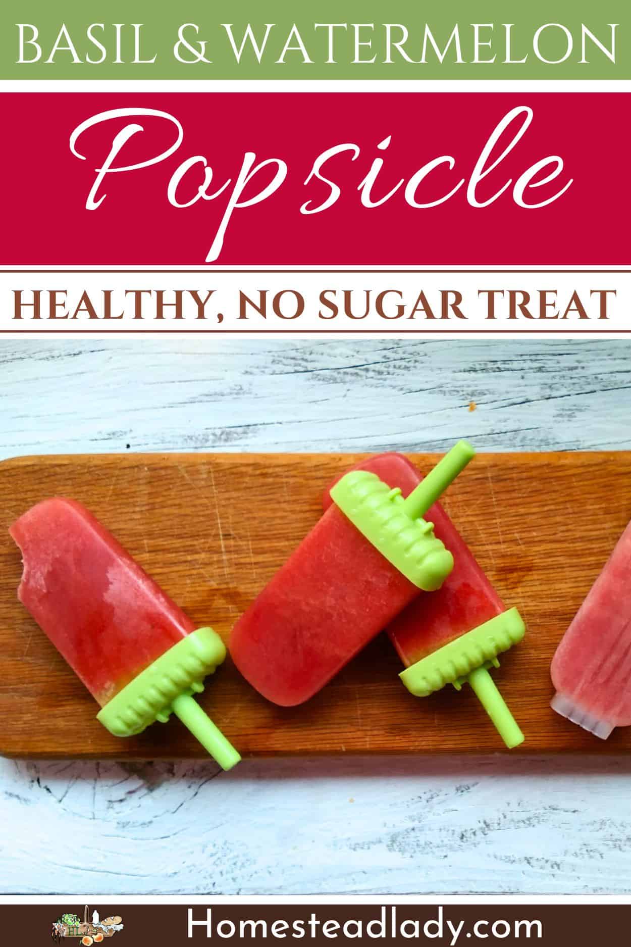 basil watermelon popsicles laying on a cutting board