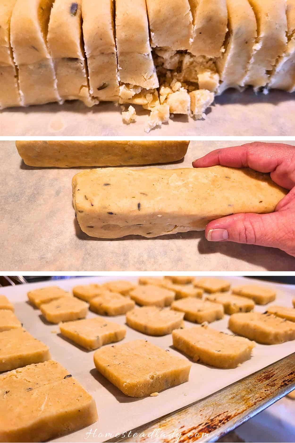 lavender sourdough shortbread dough breaking and being fixed