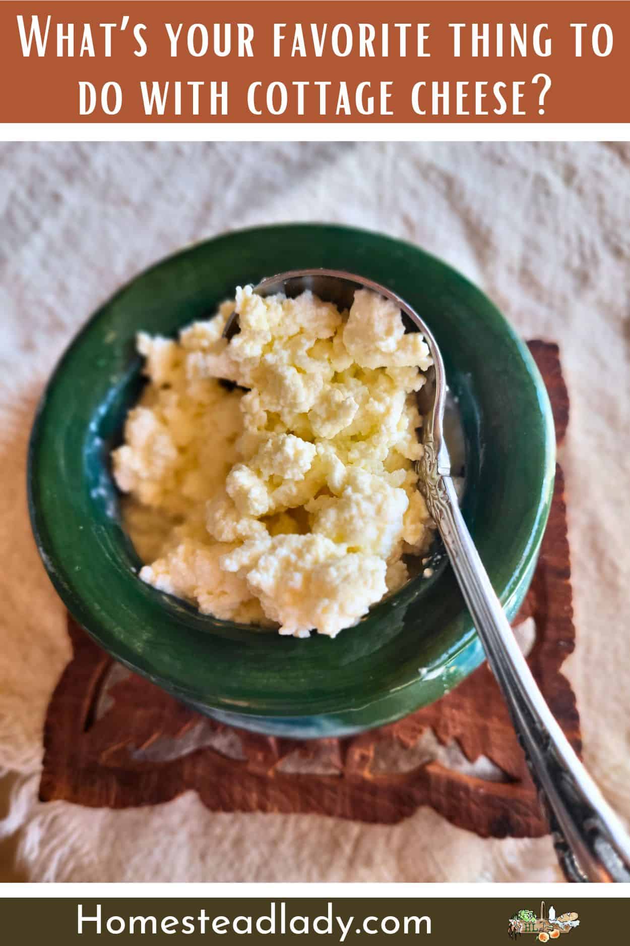 homemade cottage cheese in a green bowl