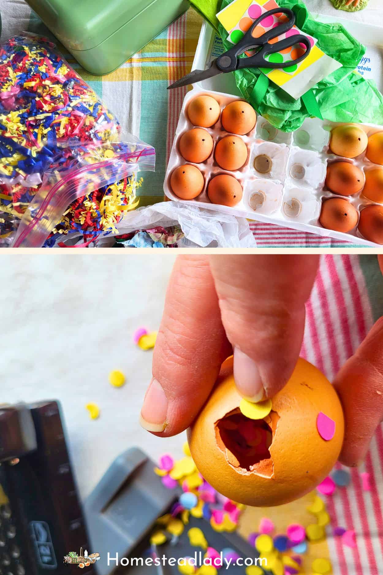 homemade confetti eggs being filled