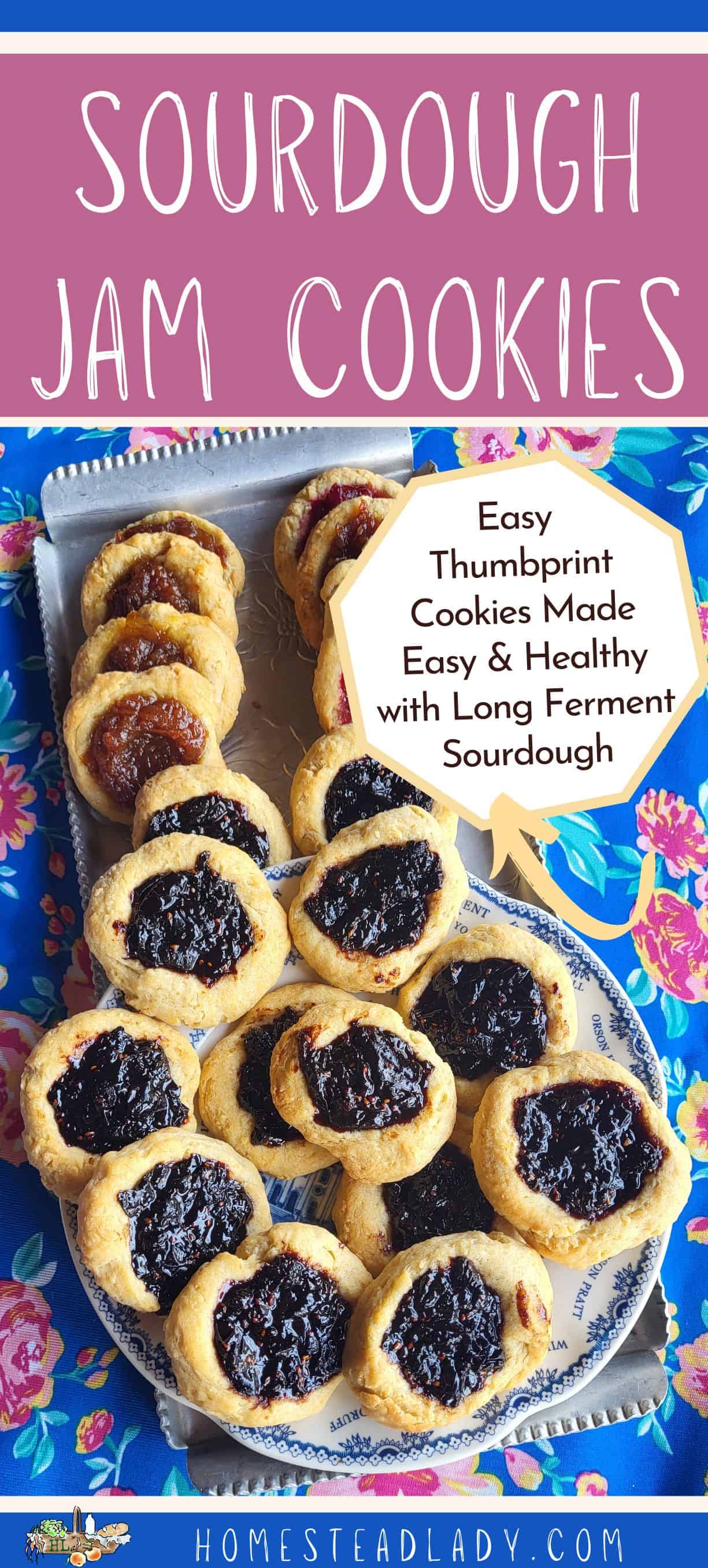 sourdough jam cookies on a silver tray 